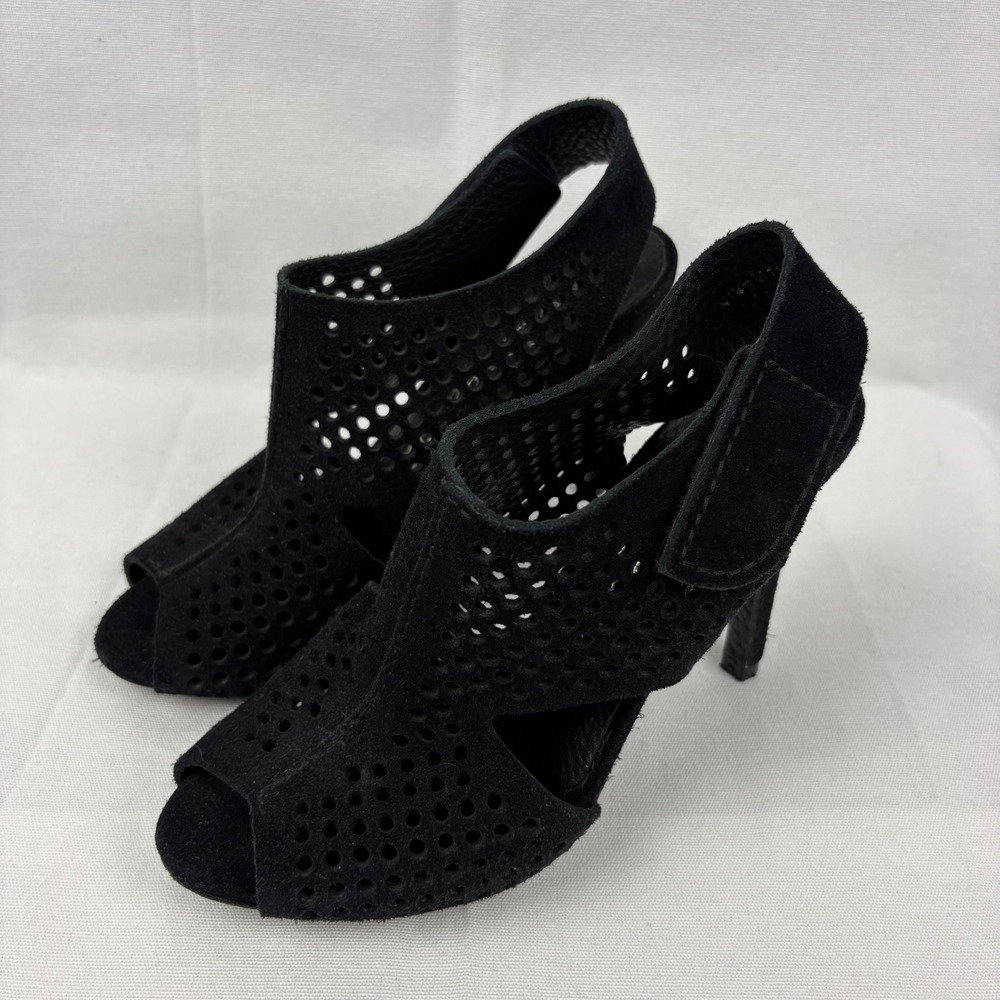 Pedro Garcia Samara Open Toe Perforated Slingback Heel Suede Size EU 35.5/US 5.5